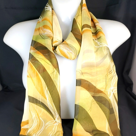 Ladies Scarf Green Multi Color Swirl Sheer - Picture 2 of 2